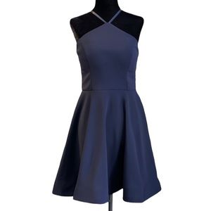 Sequin Hearts Navy Blue Halter, Fit and Flare Dress, Juniors